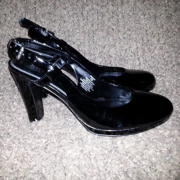 LAUREN by Ralph Lauren-Maegan-Black Patent Leather Slingback Heels-Size 7B-NWOB - Picture 4 of 7